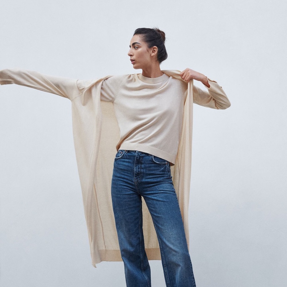 Long knit cardigan, butter color from Zara